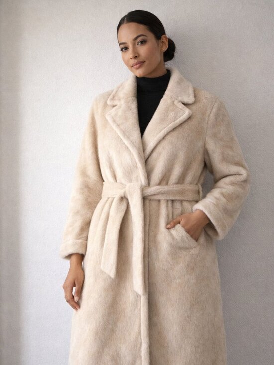 Isaac Mizrahi Jackets & Blazers - Isaac Mizrahi Live! Women's XL Cream Faux Fur Belted Long Coat